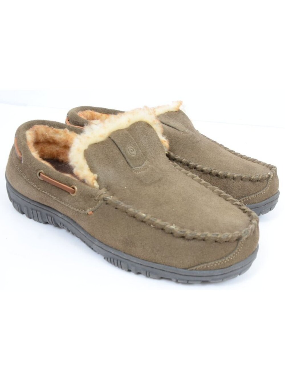 CLARKS Men's 9 Venetian Leather Faux Fur Moccasin Slipper Comfort Slip On Lounge